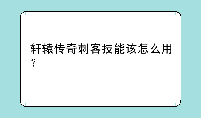 轩辕传奇刺客技能该怎么用？