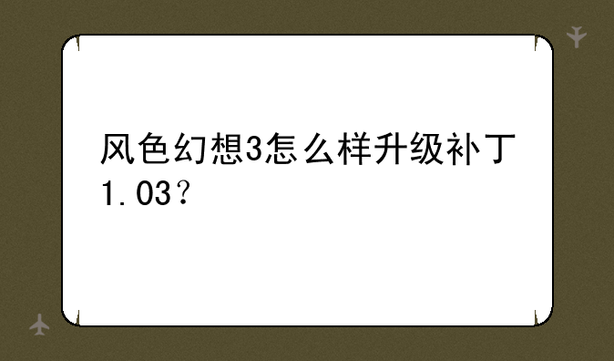 风色幻想3怎么样升级补丁1.03？