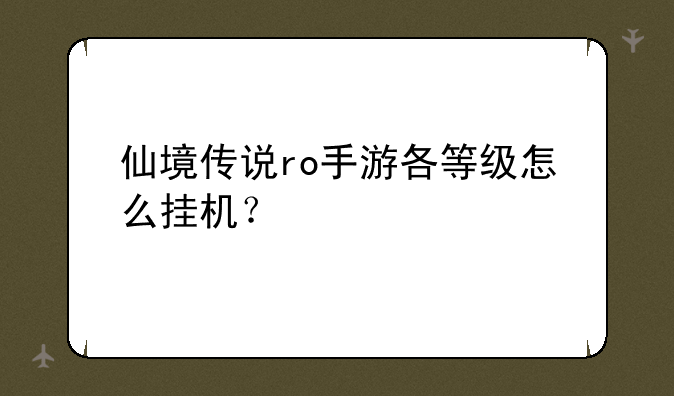 仙境传说ro手游各等级怎么挂机？