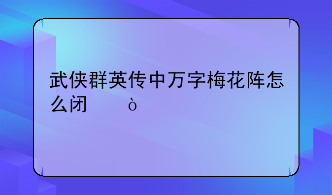 武侠群英传中万字梅花阵怎么闯？