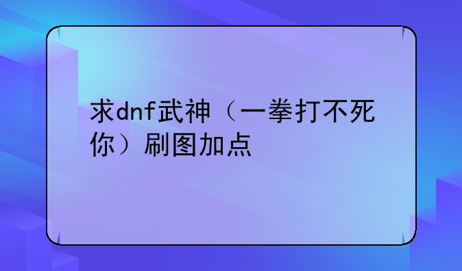 求dnf武神（一拳打不死你）刷图加点