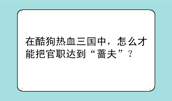 在酷狗热血三国中，怎么才能把官职达到“蔷夫”？