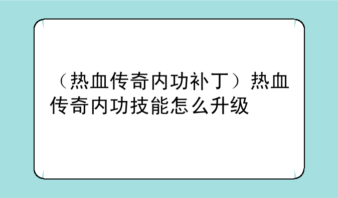 （热血传奇内功补丁）热血传奇内功技能怎么升级