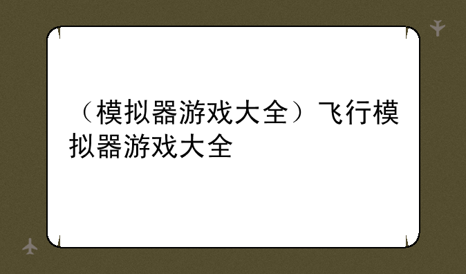 （模拟器游戏大全）飞行模拟器游戏大全