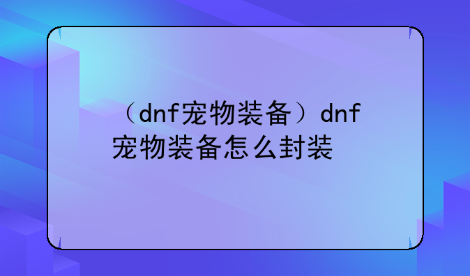 （dnf宠物装备）dnf宠物装备怎么封装